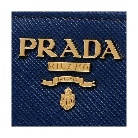 Prada Saffiano Metal Compact Wallet Bluette Blue Multicolor Gold - Picture 8 of 9